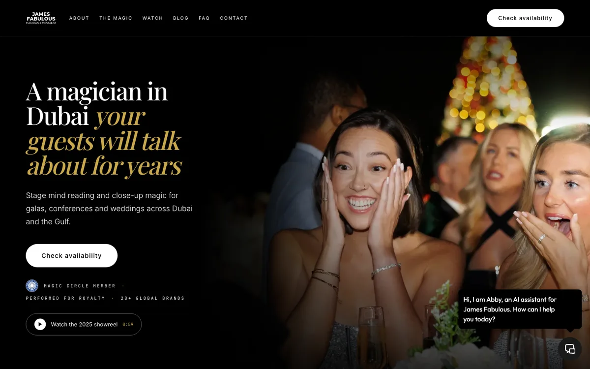 The jamesfabulous.com homepage: A magician in Dubai your guests will talk about for years